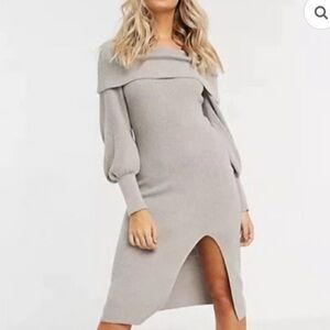 Abercrombie & Fitch Black Knit Off the Shoulder Midi Sweater Dress
